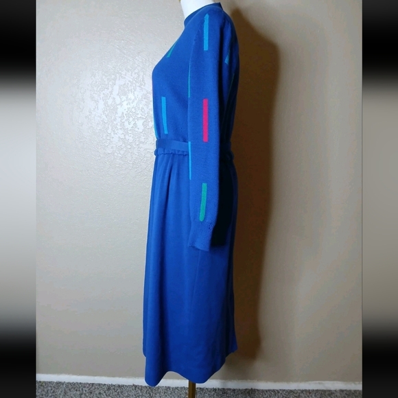 VTG Ciao Ltd Sweater Dress 80s Turquoise Blue Silk Blend Lined Sz 8 Secretary - Picture 5 of 9